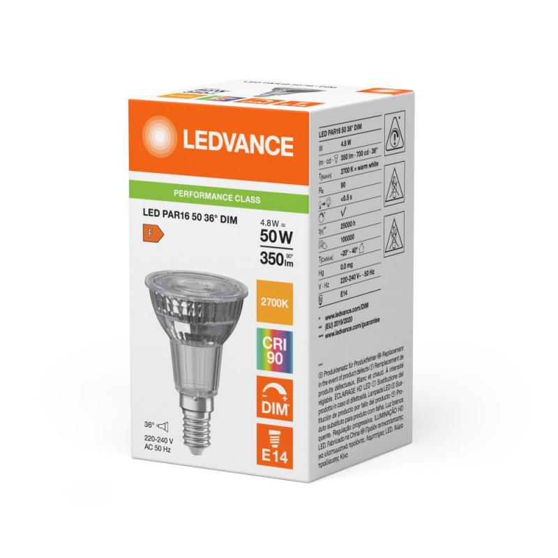 Ledvance E14 PAR16 LED Reflektor Lampe dimmbar 36° 3.7W wie 50W 2700K warmweißes Licht 90Ra - hohe Farbwiedergabe
